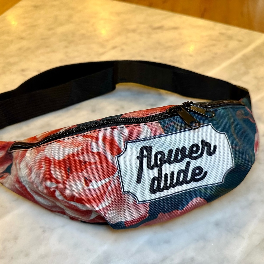 Flower Dude Fanny Pack (Belt Bag) Green Pink Roses